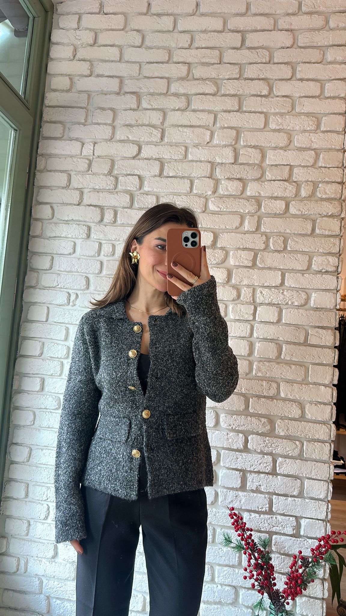 Polo Yaka Cep Detaylı Triko Hırka