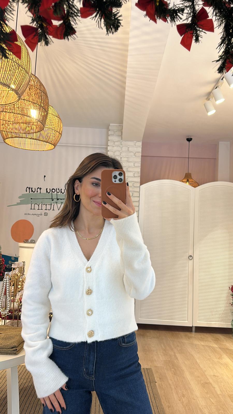 Yumoş Gold Düğme Detaylı Hırka