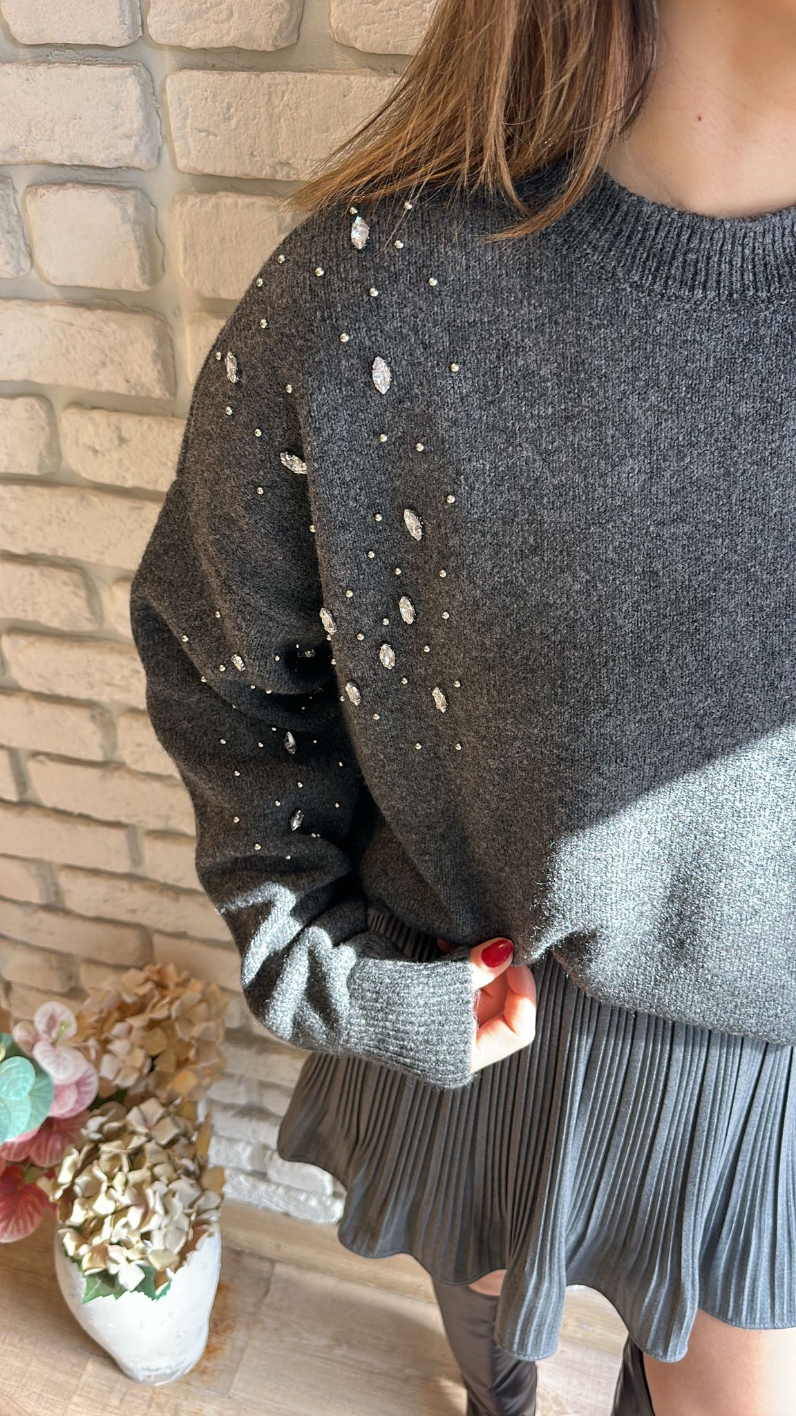 Taş İşlemeli Triko Kazak