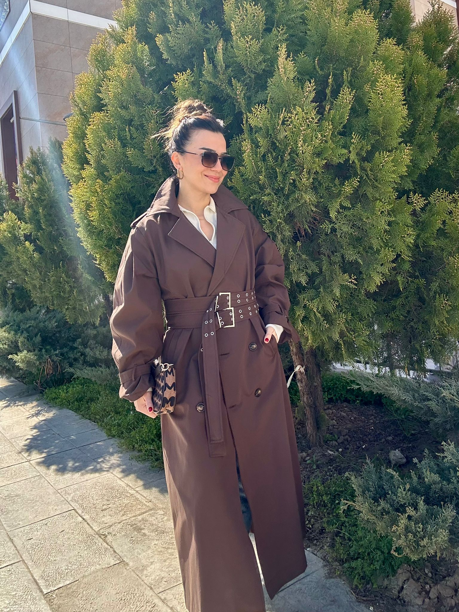 Uzun Çift Kemerli Trenç